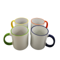 Оптовые экологически чистые сублимационные бланки водяные чашки кофейные чашки с красочным ободом и ручкой